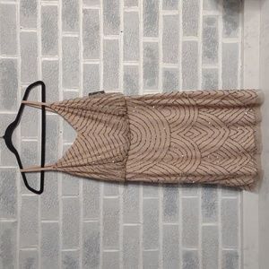 Adrianna Papell Women's Blouson Hand Beaded Taupe Nude Dress Size 0 New with Tag